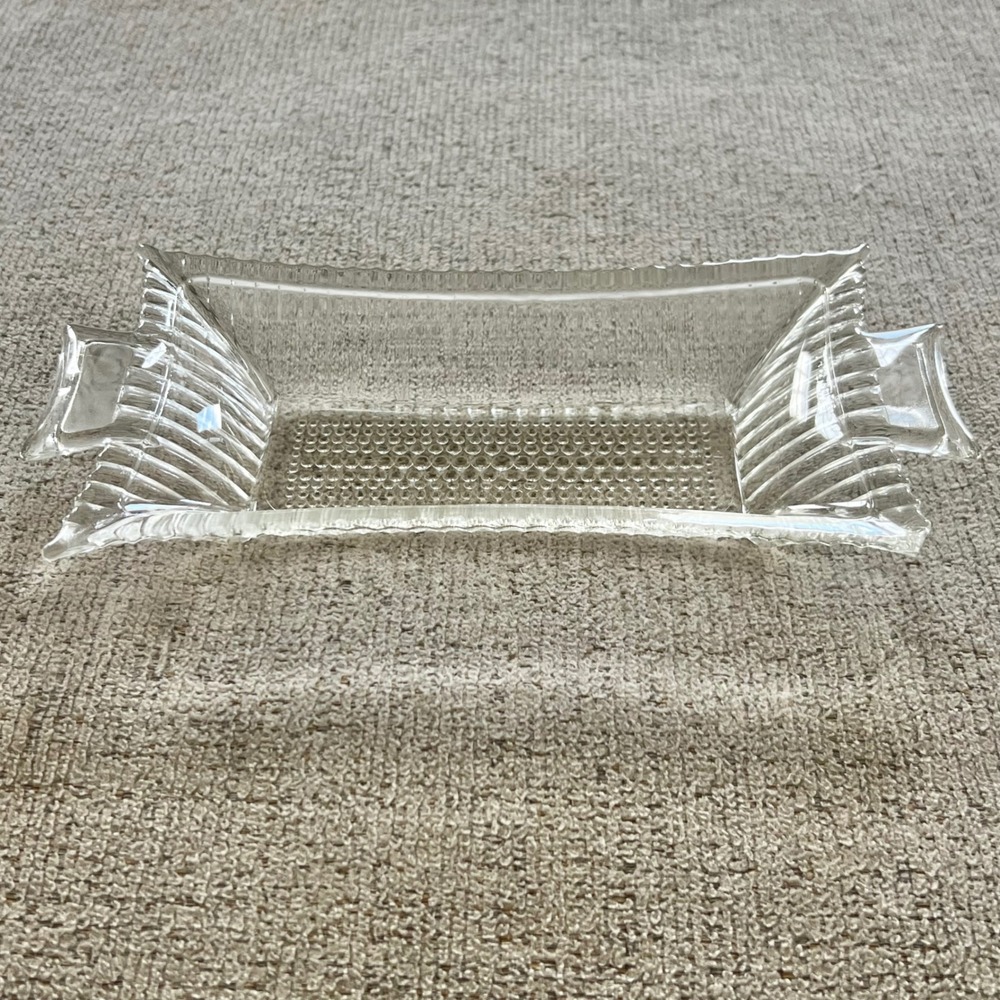 Vintage Clear Pressed Glass Hobnail Relish Dish Fluted Scalloped Edge Tray